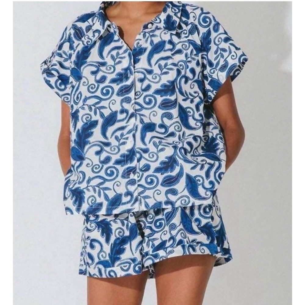 Cleobella Acadia Button Down Top Blouse Azulejo 100% Organic Cotton Size S 5